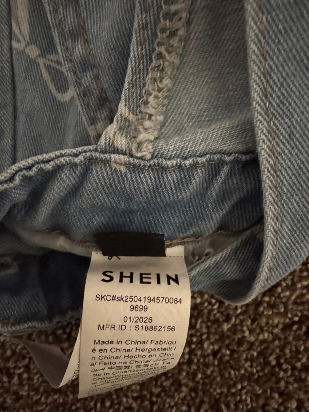 SHEIN Light Blue Denim Bow Print Kids Overall Shorts